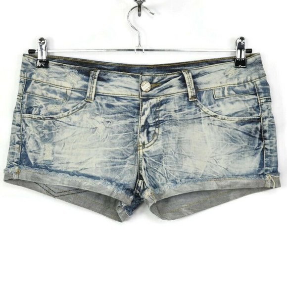 West 36th‎ Booty Cut Off Jean Shorts Stretch Distressed L Large - Picture 2 of 10